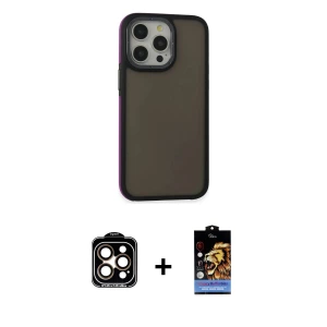 ieg™ iPhone 14 Pro Max Kılıf Eksen Işık - Siyah Buffer Hayalet Cam Ekran Koruyucu + PVD Metal Kamera Lens - TU