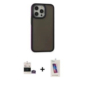 ieg™ iPhone 14 Pro Max Kılıf Eksen Işık - Siyah Joko 5D Cam + Bilvis Titan Kamera Lens - GD