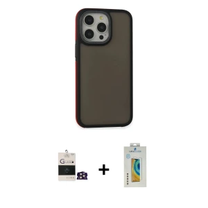 ieg™ iPhone 14 Pro Max Kılıf Eksen Işık - Siyah Polymer Nano Ekran Koruyucu + Bilvis Titan Kamera Lens - GD