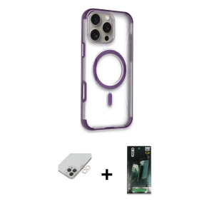 ieg™ iPhone 14 Pro Max Kılıf Eksen Klasik Koleksiyonu - Siyah 360 Mat Full Body Arka Koruyucu + Band Metal Kamera Lens - GD
