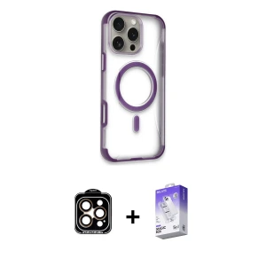 ieg™ iPhone 14 Pro Max Kılıf Eksen Klasik Koleksiyonu - Siyah Bilvis 5in1 3D Magic Cam Ekran Koruyucu + PVD Metal Kamera Lens - TU