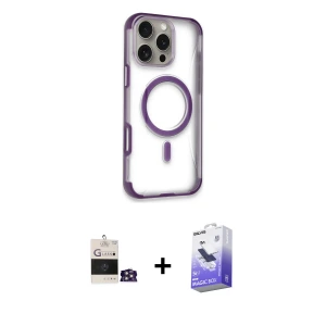 ieg™ iPhone 14 Pro Max Kılıf Eksen Klasik Koleksiyonu - Siyah Bilvis 5in1 5D Magic Hayalet Cam Ekran Koruyucu + Bilvis Titan Kamera Lens - GS