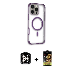 ieg™ iPhone 14 Pro Max Kılıf Eksen Klasik Koleksiyonu - Siyah Buffer Cam Ekran Koruyucu + PVD Metal Kamera Lens - TU