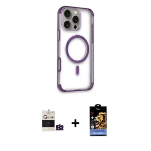 ieg™ iPhone 14 Pro Max Kılıf Eksen Klasik Koleksiyonu - Siyah Buffer Hayalet Cam Ekran Koruyucu + Bilvis Titan Kamera Lens - DNMR