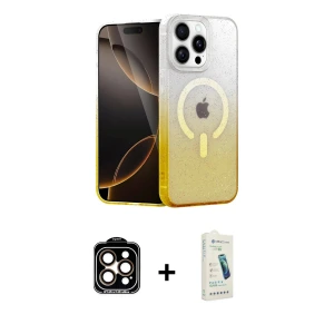 ieg™ iPhone 14 Pro Max Kılıf Eksen Minimal Özel Seri - Şeffaf Pasifik Cam Ekran Koruyucu + PVD Metal Kamera Lens - TU