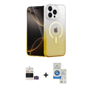 ieg™ iPhone 14 Pro Max Kılıf Eksen Minimal Özel Seri - Şeffaf Royal Nano Ekran Koruyucu + Bilvis Titan Kamera Lens - GD