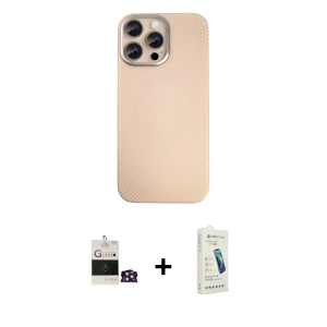 ieg™ iPhone 14 Pro Max Kılıf Eksen Prime - Şeffaf Pasifik Cam Ekran Koruyucu + Bilvis Titan Kamera Lens - GD