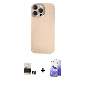 ieg™ iPhone 14 Pro Max Kılıf Eksen Prime - Siyah Bilvis 5in1 5D Magic Hayalet Cam Ekran Koruyucu + Bilvis Titan Kamera Lens - GS