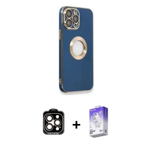 ieg™ iPhone 14 Pro Max Kılıf İz Form Serisi - Siyah Bilvis 5in1 3D Magic Cam Ekran Koruyucu + PVD Metal Kamera Lens - TU