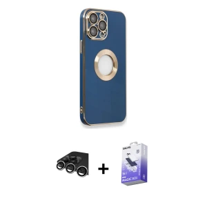 ieg™ iPhone 14 Pro Max Kılıf İz Form Serisi - Siyah Bilvis 5in1 5D Magic Hayalet Cam Ekran Koruyucu + Raze Metal Kamera Lens - GS