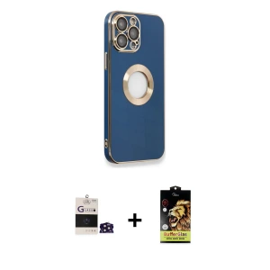 ieg™ iPhone 14 Pro Max Kılıf İz Form Serisi - Siyah Buffer Cam Ekran Koruyucu + Bilvis Titan Kamera Lens - DNMR