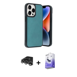 ieg™ iPhone 14 Pro Max Kılıf Kıvılcım Işık Serisi - Siyah Bilvis 5in1 5D Magic Hayalet Cam Ekran Koruyucu + Raze Metal Kamera Lens - GS