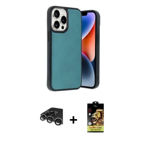 ieg™ iPhone 14 Pro Max Kılıf Kıvılcım Işık Serisi - Siyah Buffer Cam Ekran Koruyucu + Raze Metal Kamera Lens - GS
