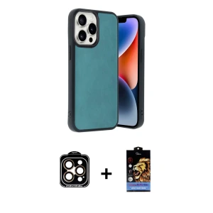 ieg™ iPhone 14 Pro Max Kılıf Kıvılcım Işık Serisi - Siyah Buffer Hayalet Cam Ekran Koruyucu + PVD Metal Kamera Lens - TU