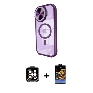 ieg™ iPhone 14 Pro Max Kılıf Kıvılcım Modern Koleksiyonu - Siyah Buffer Hayalet Cam Ekran Koruyucu + PVD Metal Kamera Lens - TU