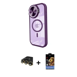 ieg™ iPhone 14 Pro Max Kılıf Kıvılcım Modern Koleksiyonu - Siyah Buffer Hayalet Cam Ekran Koruyucu + Raze Metal Kamera Lens - GD