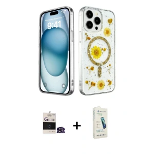ieg™ iPhone 14 Pro Max Kılıf Kozmos Doku - Şeffaf Pasifik Cam Ekran Koruyucu + Bilvis Titan Kamera Lens - DNMR