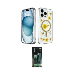 ieg™ iPhone 14 Pro Max Kılıf Kozmos Doku - Siyah 360 Mat Full Body Arka Koruyucu