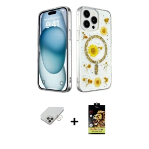 ieg™ iPhone 14 Pro Max Kılıf Kozmos Doku - Siyah Buffer Cam Ekran Koruyucu + Band Metal Kamera Lens - GD