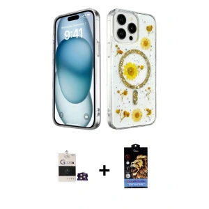 ieg™ iPhone 14 Pro Max Kılıf Kozmos Doku - Siyah Buffer Hayalet Cam Ekran Koruyucu + Bilvis Titan Kamera Lens - GD