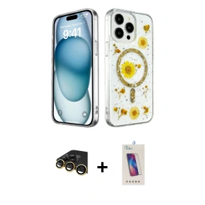 ieg™ iPhone 14 Pro Max Kılıf Kozmos Doku - Siyah Joko 5D Cam + Raze Metal Kamera Lens - GD