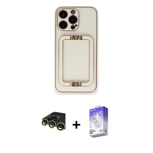 ieg™ iPhone 14 Pro Max Kılıf Kozmos Minimal Prime - Siyah Bilvis 5in1 3D Magic Cam Ekran Koruyucu + Raze Metal Kamera Lens - GD