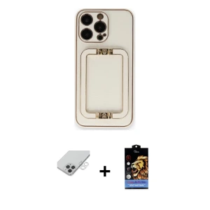 ieg™ iPhone 14 Pro Max Kılıf Kozmos Minimal Prime - Siyah Buffer Hayalet Cam Ekran Koruyucu + Band Metal Kamera Lens - GS