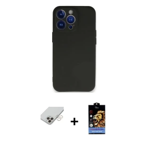 ieg™ iPhone 14 Pro Max Kılıf Kozmos Yansıma Özel Seri - Siyah Buffer Hayalet Cam Ekran Koruyucu + Band Metal Kamera Lens - GD