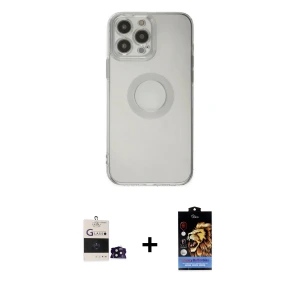 ieg™ iPhone 14 Pro Max Kılıf Kutup Klasik - Siyah Buffer Hayalet Cam Ekran Koruyucu + Bilvis Titan Kamera Lens - SH