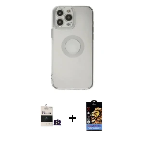 ieg™ iPhone 14 Pro Max Kılıf Kutup Klasik - Siyah Buffer Hayalet Cam Ekran Koruyucu + Bilvis Titan Kamera Lens - GD