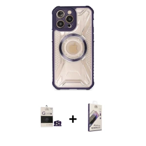 ieg™ iPhone 14 Pro Max Kılıf Kutup Modern - Siyah Bilvis 3D Mat Cam Ekran Koruyucu + Bilvis Titan Kamera Lens - GS