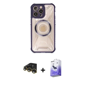 ieg™ iPhone 14 Pro Max Kılıf Kutup Modern - Siyah Bilvis 5in1 5D Magic Hayalet Cam Ekran Koruyucu + Raze Metal Kamera Lens - GD