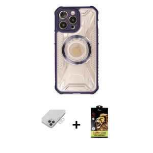 ieg™ iPhone 14 Pro Max Kılıf Kutup Modern - Siyah Buffer Cam Ekran Koruyucu + Band Metal Kamera Lens - GS