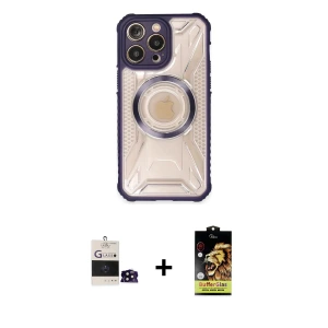 ieg™ iPhone 14 Pro Max Kılıf Kutup Modern - Siyah Buffer Cam Ekran Koruyucu + Bilvis Titan Kamera Lens - SH