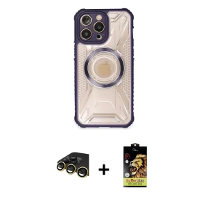 ieg™ iPhone 14 Pro Max Kılıf Kutup Modern - Siyah Buffer Cam Ekran Koruyucu + Raze Metal Kamera Lens - GD