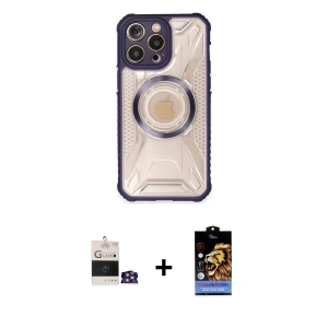 ieg™ iPhone 14 Pro Max Kılıf Kutup Modern - Siyah Buffer Hayalet Cam Ekran Koruyucu + Bilvis Titan Kamera Lens - GS