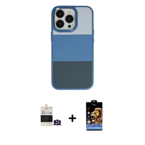ieg™ iPhone 14 Pro Max Kılıf Kutup Özel Seri - Siyah Buffer Hayalet Cam Ekran Koruyucu + Bilvis Titan Kamera Lens - GD