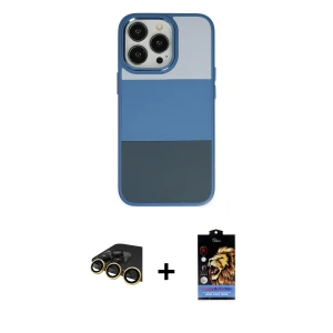 ieg™ iPhone 14 Pro Max Kılıf Kutup Özel Seri - Siyah Buffer Hayalet Cam Ekran Koruyucu + Raze Metal Kamera Lens - GD