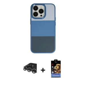ieg™ iPhone 14 Pro Max Kılıf Kutup Özel Seri - Siyah Buffer Hayalet Cam Ekran Koruyucu + Raze Metal Kamera Lens - GS