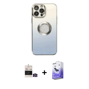 ieg™ iPhone 14 Pro Max Kılıf Kutup Yansıma Özel Seri - Siyah Bilvis 5in1 5D Magic Hayalet Cam Ekran Koruyucu + Bilvis Titan Kamera Lens - GS