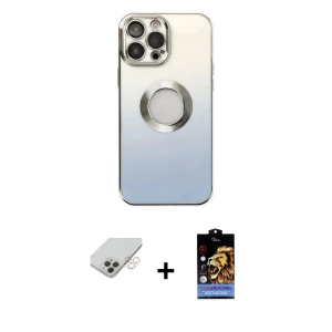 ieg™ iPhone 14 Pro Max Kılıf Kutup Yansıma Özel Seri - Siyah Buffer Hayalet Cam Ekran Koruyucu + Band Metal Kamera Lens - GD
