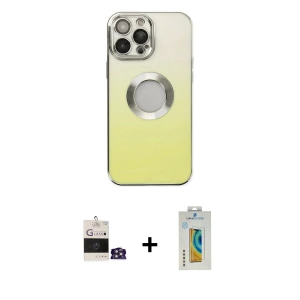 ieg™ iPhone 14 Pro Max Kılıf Kutup Yansıma Özel Seri - Siyah Polymer Nano Ekran Koruyucu + Bilvis Titan Kamera Lens - GS