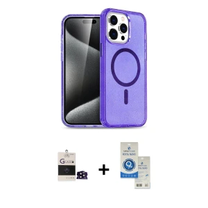 ieg™ iPhone 14 Pro Max Kılıf Nova Asil Prime - Şeffaf Royal Nano Ekran Koruyucu + Bilvis Titan Kamera Lens - SH