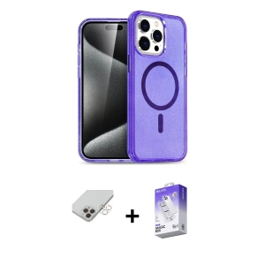 ieg™ iPhone 14 Pro Max Kılıf Nova Asil Prime - Siyah Bilvis 5in1 3D Magic Cam Ekran Koruyucu + Band Metal Kamera Lens - GD