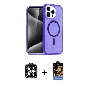 ieg™ iPhone 14 Pro Max Kılıf Nova Asil Prime - Siyah Buffer Hayalet Cam Ekran Koruyucu + PVD Metal Kamera Lens - TU