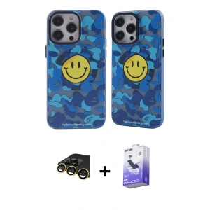 ieg™ iPhone 14 Pro Max Kılıf Nova Doku Koleksiyonu - Siyah Bilvis 5in1 5D Magic Hayalet Cam Ekran Koruyucu + Raze Metal Kamera Lens - GD