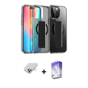 ieg™ iPhone 14 Pro Max Kılıf Nova Işık Koleksiyonu - Siyah Bilvis 5in1 3D Magic Cam Ekran Koruyucu + Band Metal Kamera Lens - GS