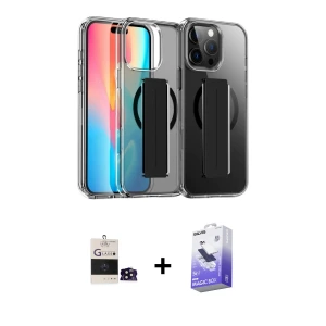 ieg™ iPhone 14 Pro Max Kılıf Nova Işık Koleksiyonu - Siyah Bilvis 5in1 5D Magic Hayalet Cam Ekran Koruyucu + Bilvis Titan Kamera Lens - SH