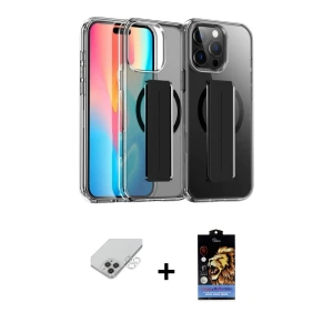 ieg™ iPhone 14 Pro Max Kılıf Nova Işık Koleksiyonu - Siyah Buffer Hayalet Cam Ekran Koruyucu + Band Metal Kamera Lens - GS