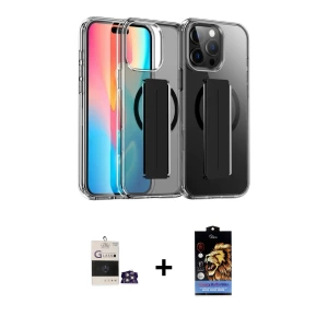 ieg™ iPhone 14 Pro Max Kılıf Nova Işık Koleksiyonu - Siyah Buffer Hayalet Cam Ekran Koruyucu + Bilvis Titan Kamera Lens - GS